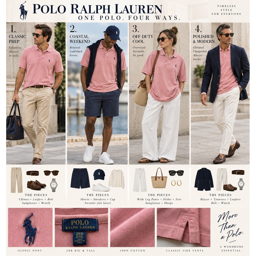 Polo Ralph Lauren Mens 2XB Pink Heather Cotton Pony Polo Shirt Big & Tall